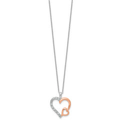 Sterling Silver and Rose Gold plated White Sapphire Heart Necklace 18