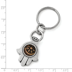 SS & Bronze Antiqued Widows Mite Hamsa With Coin & Stainless Steel Ring Key Ch