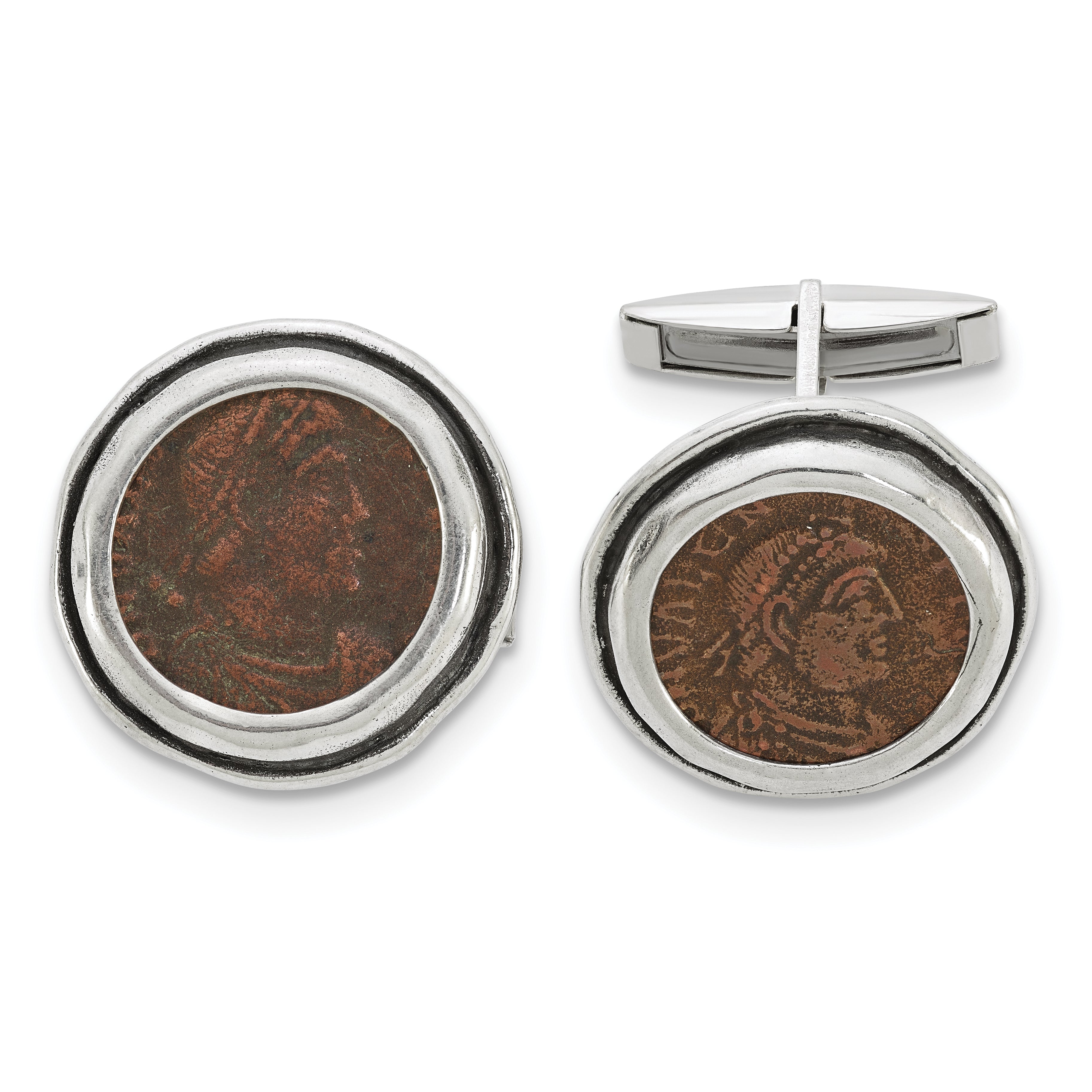 Ancient Coins Sterling Silver and Bronze Antiqued Roman Coin Cufflinks with a Certificate of Authenticity