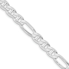Sterling Silver Rhodium-plated 7.5mm Figaro Anchor Chain