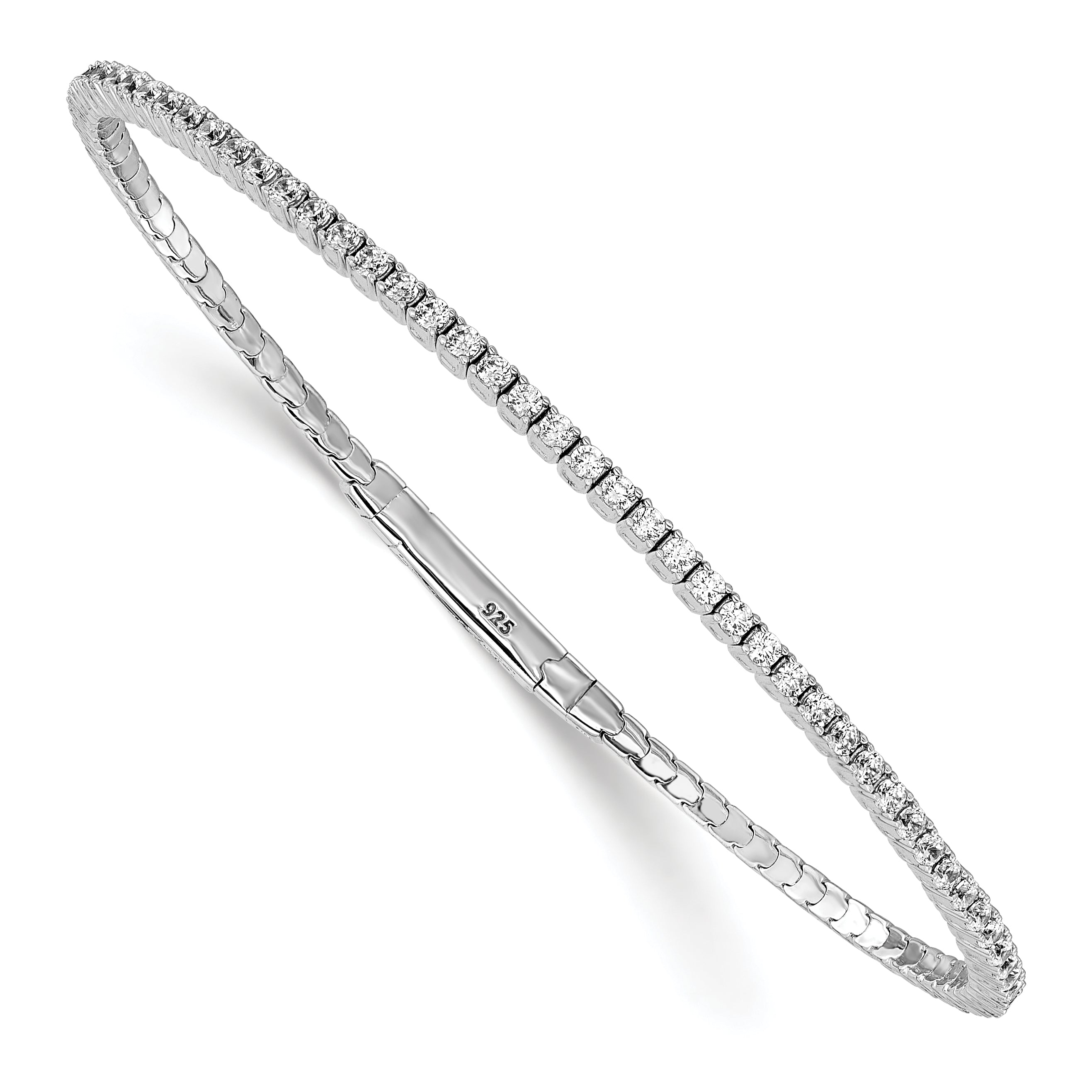 Sterling Shimmer Sterling Silver Rhodium-Rhodium-Plated 85 Stone 1.7mm CZ 7 inch Flexible Bangle Bracelet