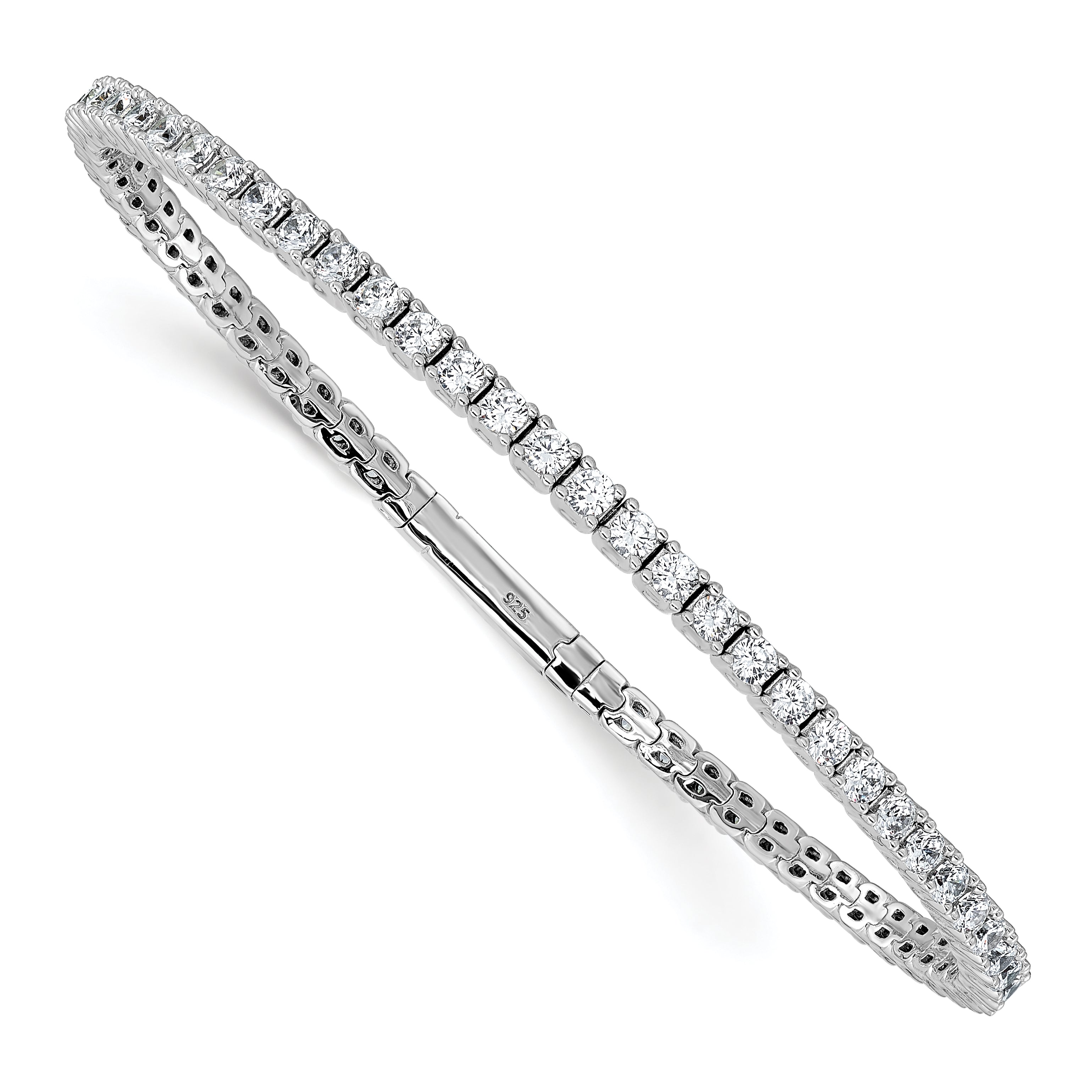 Sterling Silver Rhodium-plated CZ 8in Flexible Bangle Bracelet