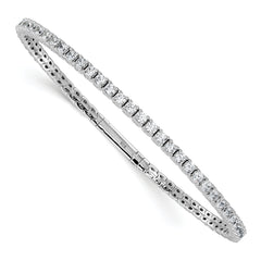 Sterling Silver Rhodium-plated CZ 8in Flexible Bangle Bracelet