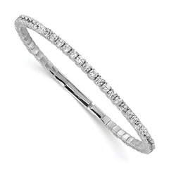 Sterling Shimmer Sterling Silver Rhodium-Rhodium-Plated 51 Stone CZ Flexible Bangle Bracelet