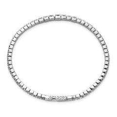 Sterling Shimmer Sterling Silver Rhodium-plated 61 Stone CZ Flexible Bangle Bracelet