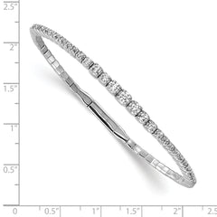 Sterling Shimmer Sterling Silver Rhodium-plated 61 Stone CZ Flexible Bangle Bracelet