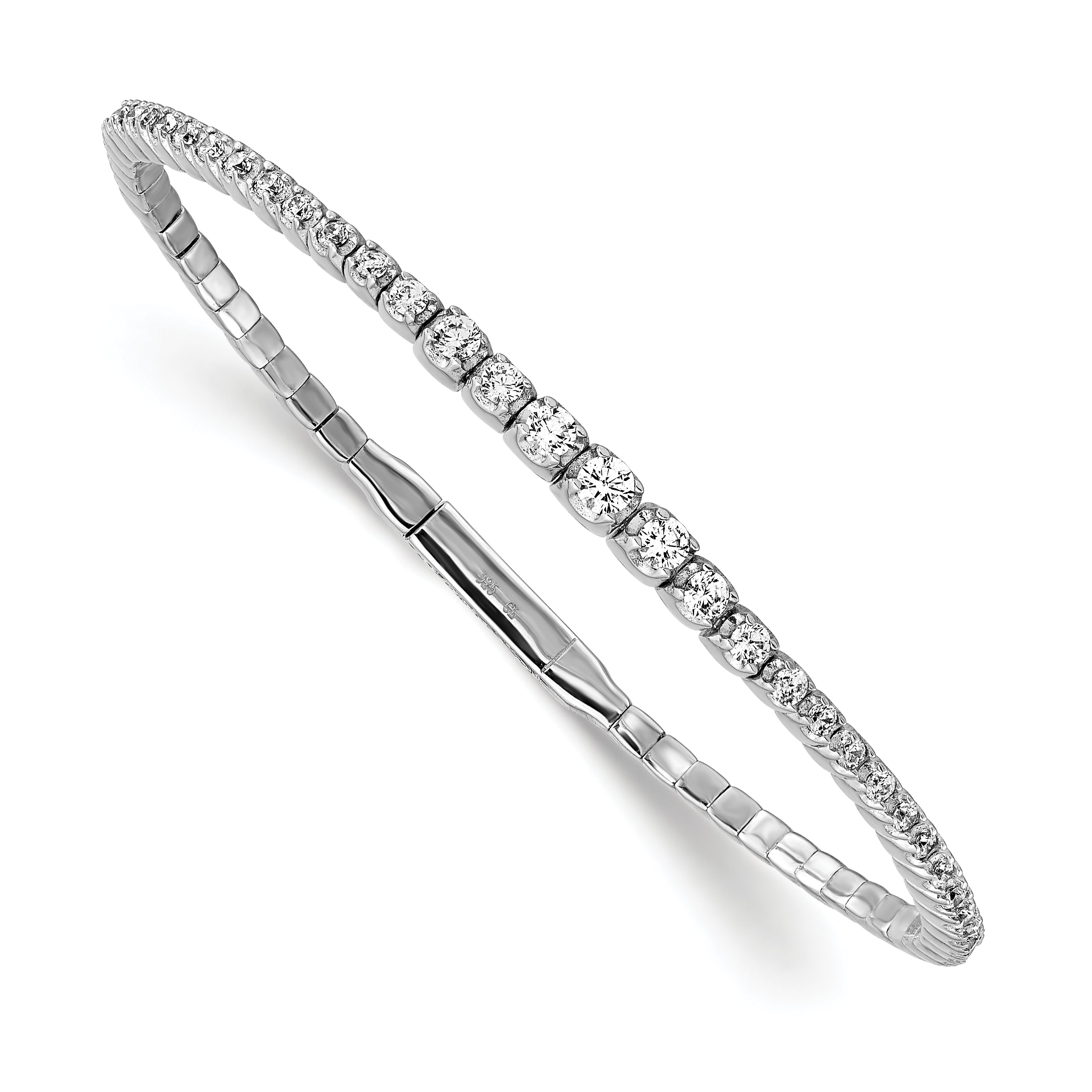 Sterling Shimmer Sterling Silver Rhodium-plated 61 Stone CZ Flexible Bangle Bracelet