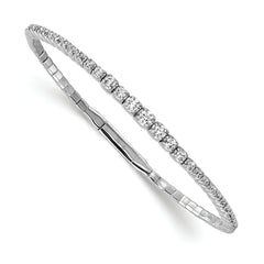 Sterling Shimmer Sterling Silver Rhodium-plated 61 Stone CZ Flexible Bangle Bracelet