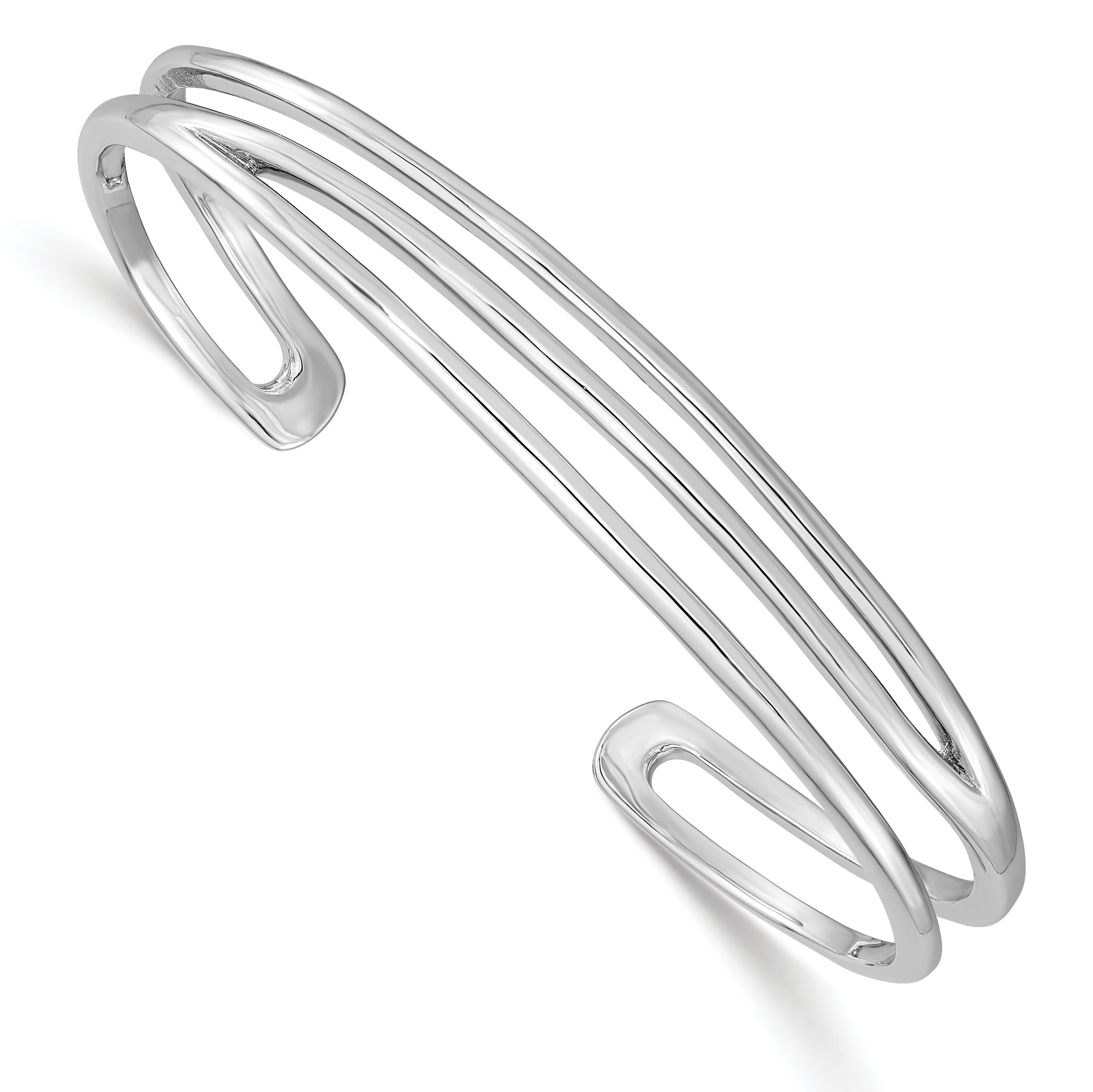 Sterling SilverRhodium-Rhodium-Plated Polished Three Line Cuff Bangle