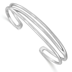 Sterling SilverRhodium-Rhodium-Plated Polished Three Line Cuff Bangle