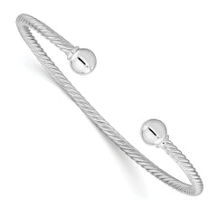 Sterling Silver Rhodium-Platedod-plated Twisted w/1 Thread Ball Cuff Bangle