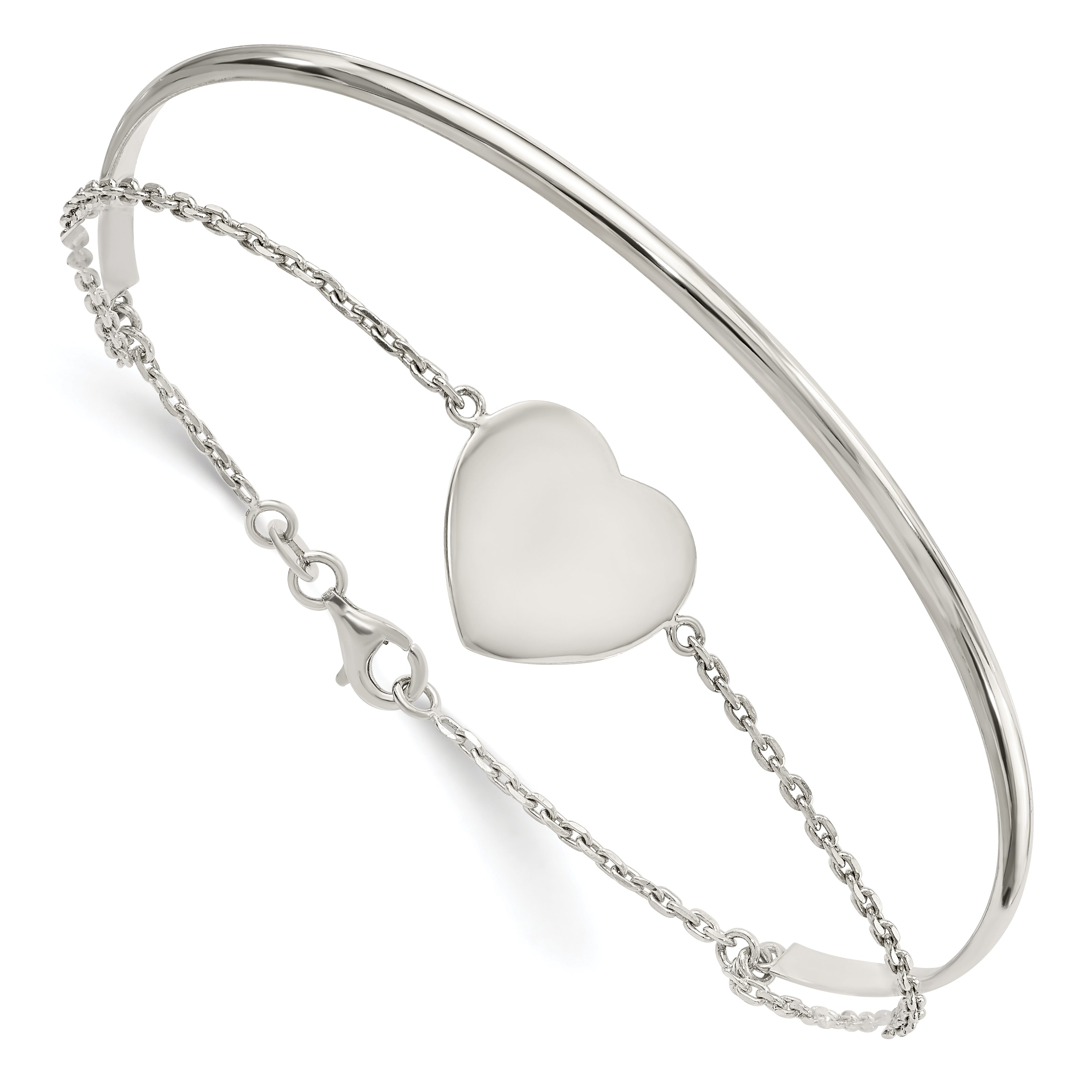 Sterling Silver Polished Heart Bracelet/Bangle