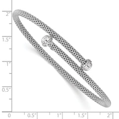 Sterling Silver Rhodium-plated Polished CZ Flexible Cuff Bangle