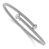 Sterling Silver Rhodium-plated Polished CZ Flexible Cuff Bangle