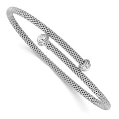 Sterling Silver Rhodium-plated Polished CZ Flexible Cuff Bangle