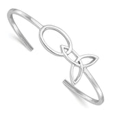 Sterling Silver Rhodium-plated Trinity Knot Cuff Bangle