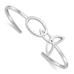 Sterling Silver Rhodium-plated Trinity Knot Cuff Bangle