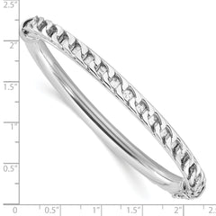 Sterling Silver Polished Rhodium-plated Textured Link Hinged Bangle Bracele