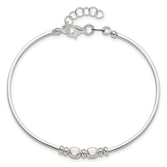 Sterling Silver Rhod-plated Polished Beads w/.75 in ext Bangle Bracelet