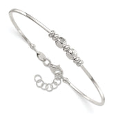 Sterling Silver Rhod-plated Polished Beads w/.75 in ext Bangle Bracelet