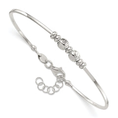 Sterling Silver Rhod-plated Polished Beads w/.75 in ext Bangle Bracelet