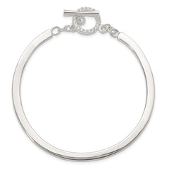Sterling Silver Polished CZ Toggle Clasp Bangle Bracelet