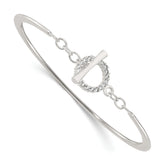 Sterling Silver Polished CZ Toggle Clasp Bangle Bracelet