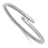 Sterling Silver Rhodium-plated Textured CZ Bypass Cuff Bangle Bracelet