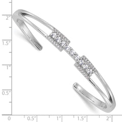 Sterling Silver Rhodium-plated Polished CZ Cuff with Hinge Bangle Bracelet