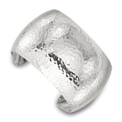 Sterling Silver Polished 40mm Domed Hammered Cuff Bangle