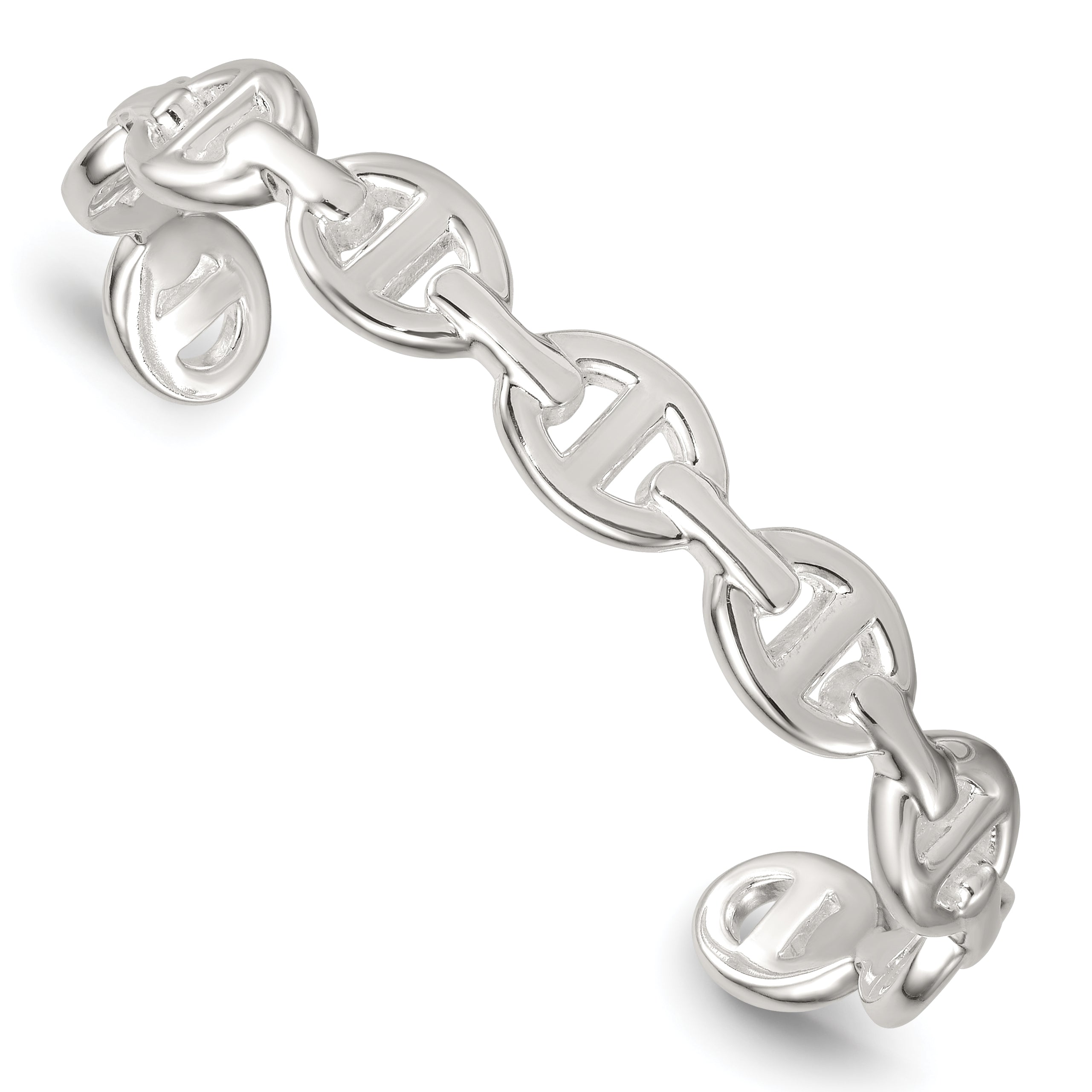 Sterling Silver Polished Anchor / Mariner Link Cuff Bangle