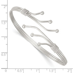 Sterling Silver Polished Twisted and Beaded Fancy Triple Band Cuff Bangle Bracelet