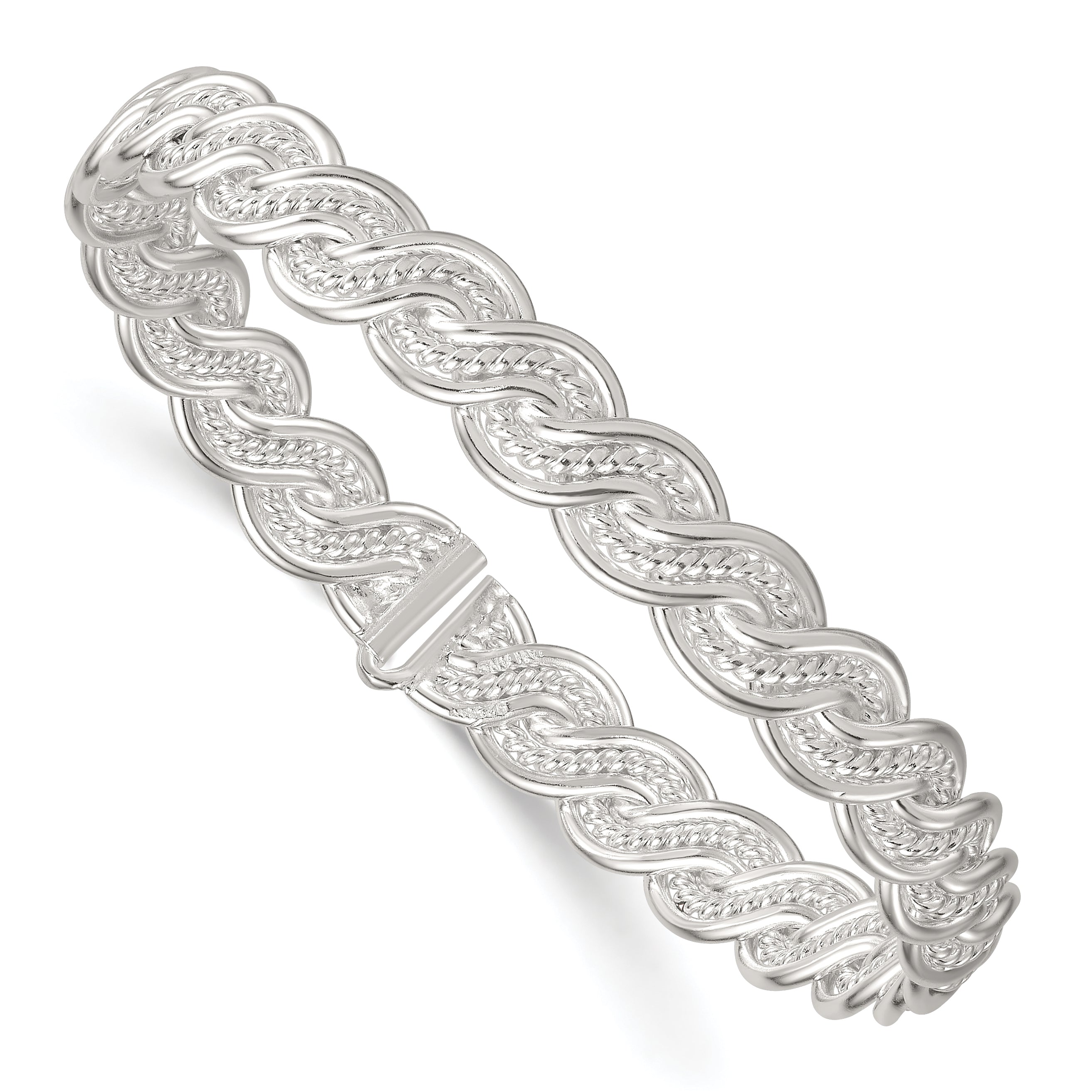 Sterling Silver Polished Twisted and Woven Flexible Bangle