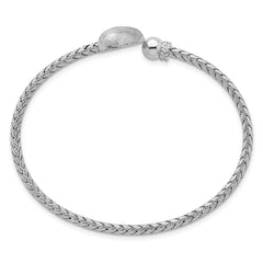 Sterling Silver Rhodium-plated Brushed Heart and CZ Flexible Cuff Bangle