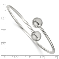 Sterling Silver Polished Ball Ends Flexible Cuff Bangle