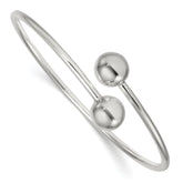 Sterling Silver Polished Ball Ends Flexible Cuff Bangle