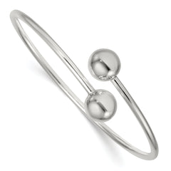 Sterling Silver Polished Ball Ends Flexible Cuff Bangle