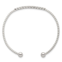 Sterling Silver Polished and Beaded Bezel Set CZ Bar Cuff Bangle