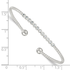 Sterling Silver Polished and Beaded Bezel Set CZ Bar Cuff Bangle