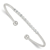 Sterling Silver Polished and Beaded Bezel Set CZ Bar Cuff Bangle