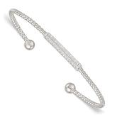 Sterling Silver Polished and Beaded CZ Bar Cuff Bangle