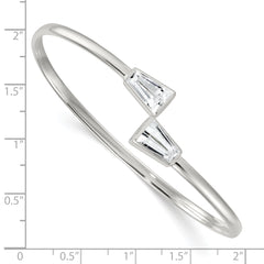 Sterling Silver Polished Tapered Baguette CZ Cuff Bangle