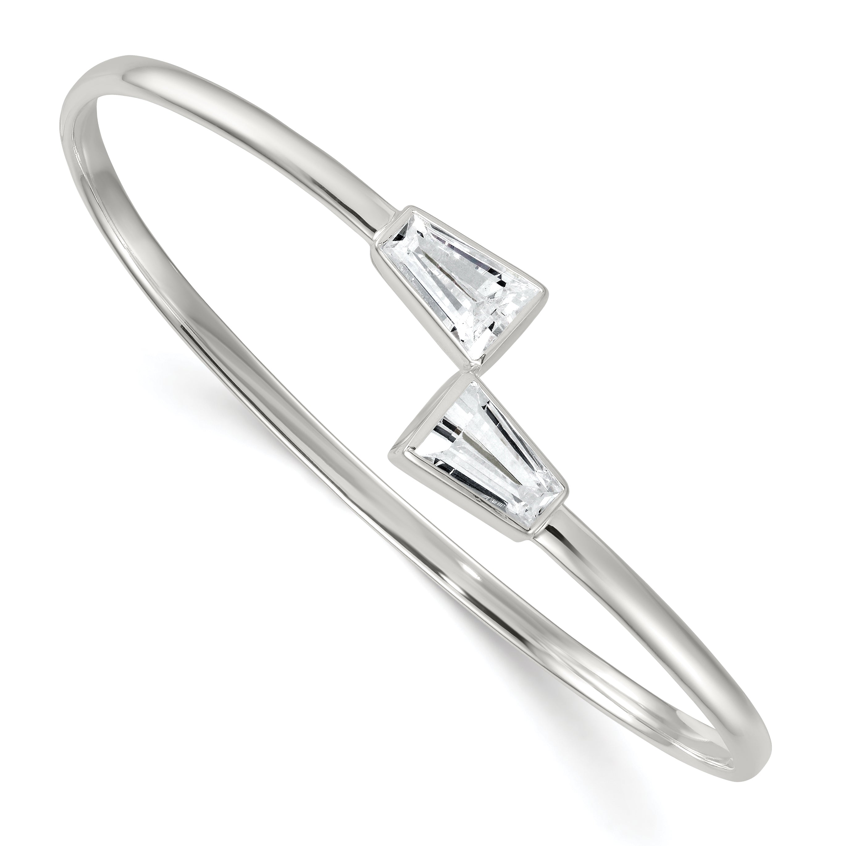 Sterling Silver Polished Tapered Baguette CZ Cuff Bangle
