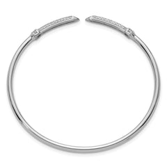 Sterling Silver Rhodium-plated Polished CZ Pointed Ends Flexible Cuff Bangle