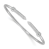 Sterling Silver Rhodium-plated Polished CZ Pointed Ends Flexible Cuff Bangle