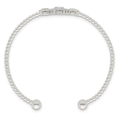 Sterling Silver Polished and Beaded Pave CZ Triple Circle Cuff Bangle