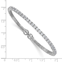 Sterling Silver Rhodium-plated Polished CZ Star Flexible Cuff Bangle Bracelet