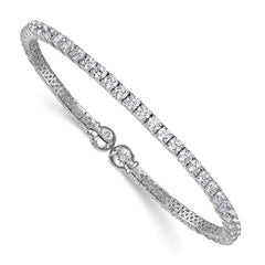 Sterling Silver Rhodium-plated Polished CZ Star Flexible Cuff Bangle Bracelet