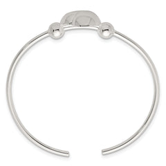 Sterling Silver Polished and Beaded Domed Heart Cuff Bangle