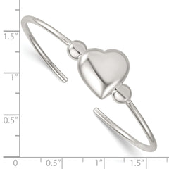 Sterling Silver Polished and Beaded Domed Heart Cuff Bangle